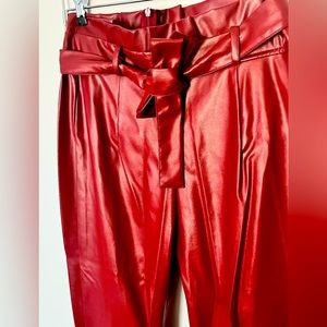 Wine Faux Leather Paperbag Trousers